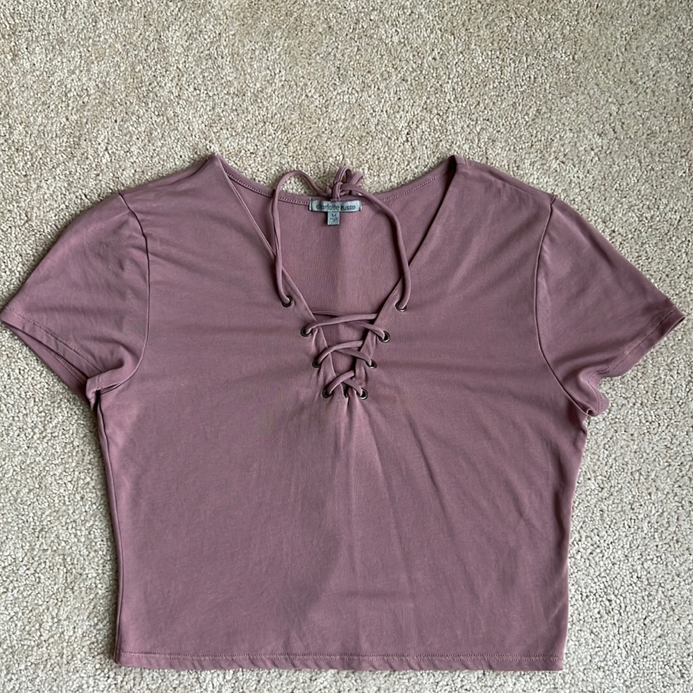 Charlotte Russe Cropped Criss-Cross T-Shirt
